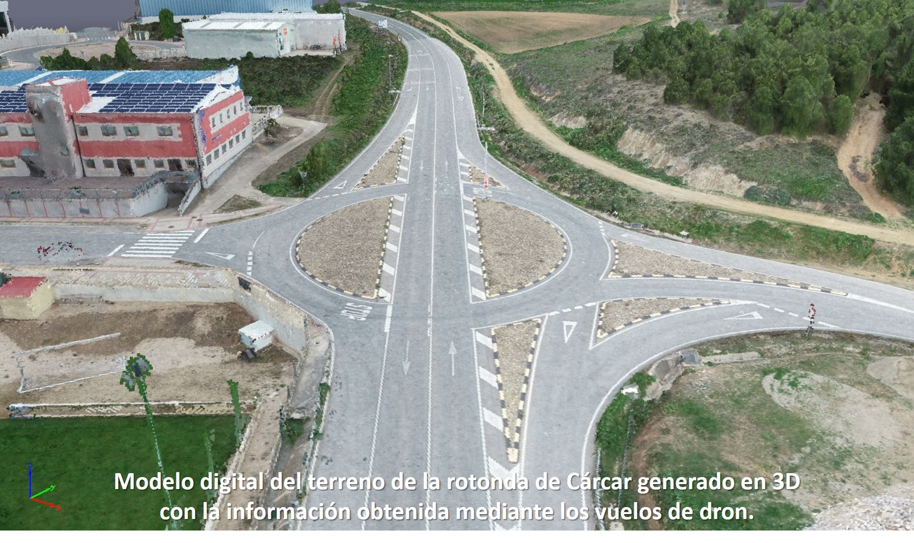 Modelo digital del terreno de la rotonda de Cárcar generado en 3D con la información obtenida mediante los vuelos de dron